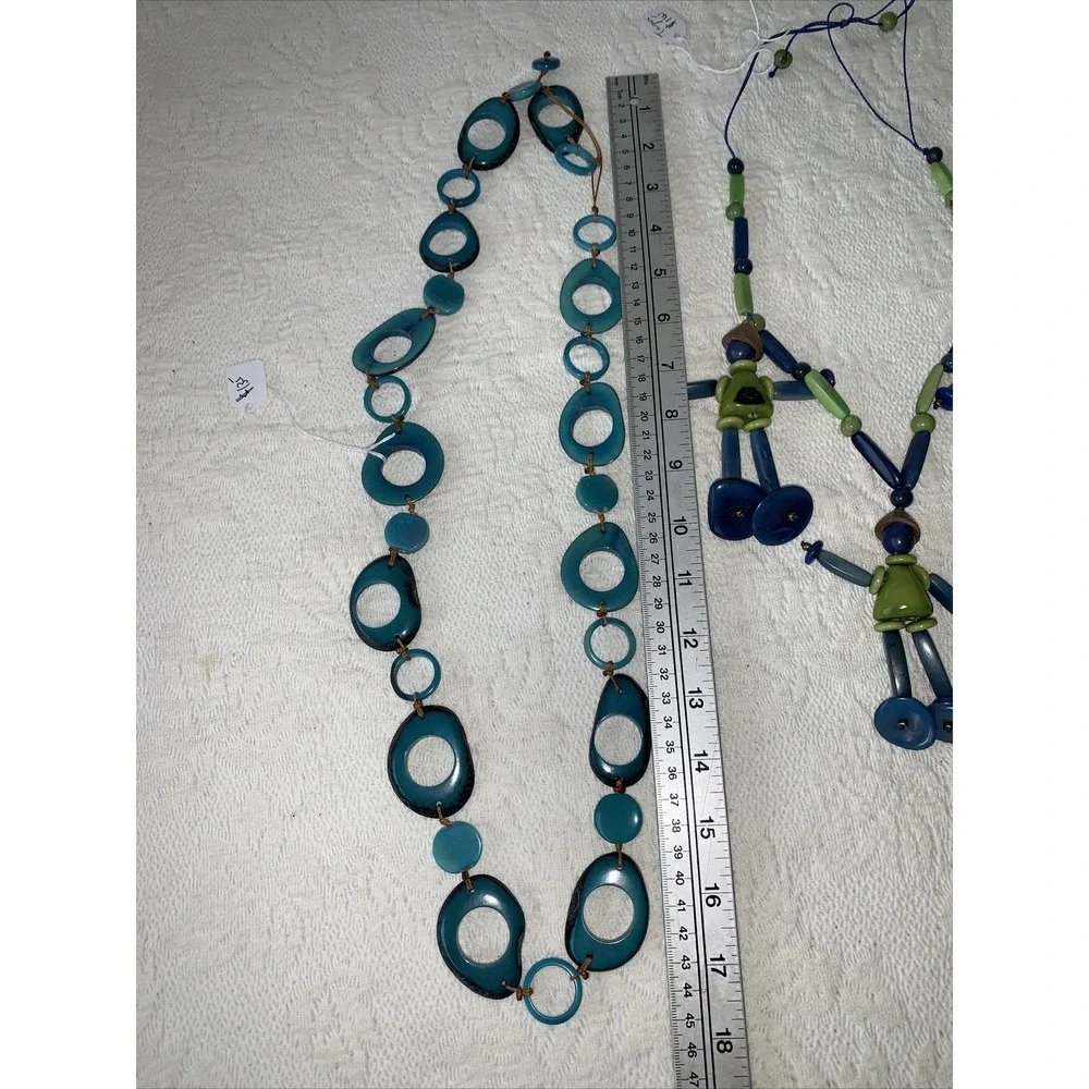 Tagua Nut 3 Necklace Lot‎ ~ Blue Green Red Orange Turquoise Figures